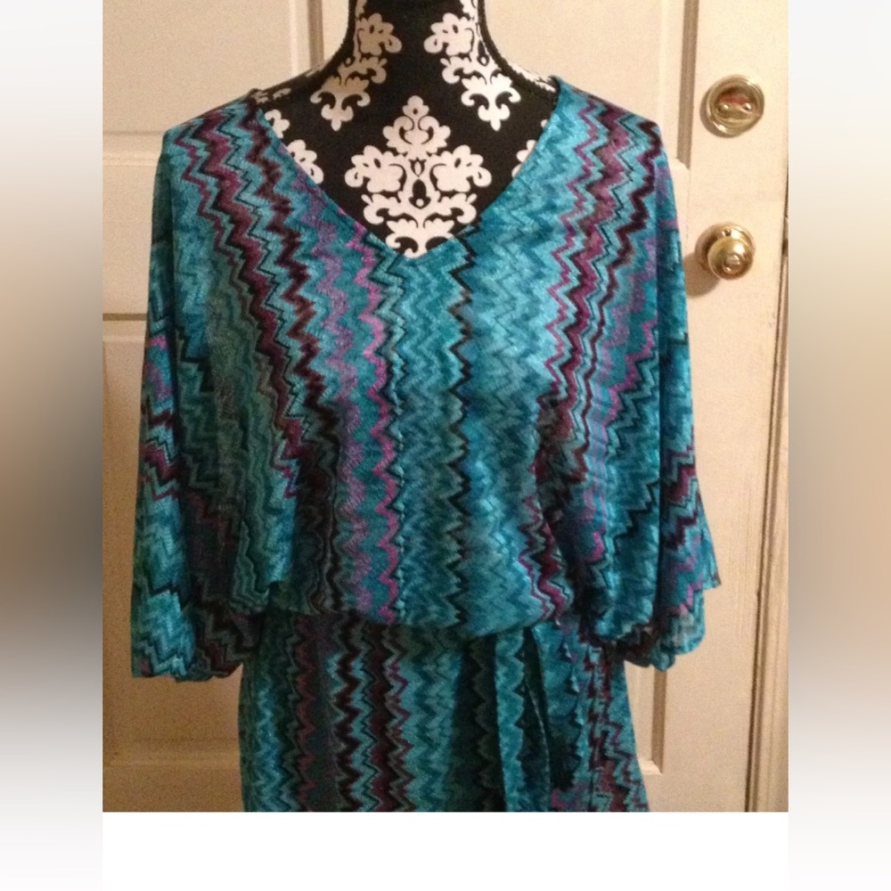 NWT Karina Grimaldi “Nicole” Knit Dress Size XS Teal Zig Zag
